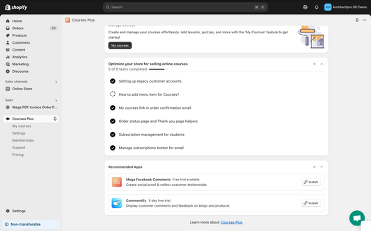 Comments in Courses Plus app for Shopify