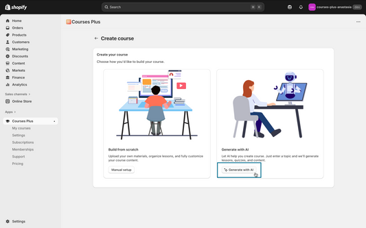 Creating courses with AI in Courses Plus app for Shopify