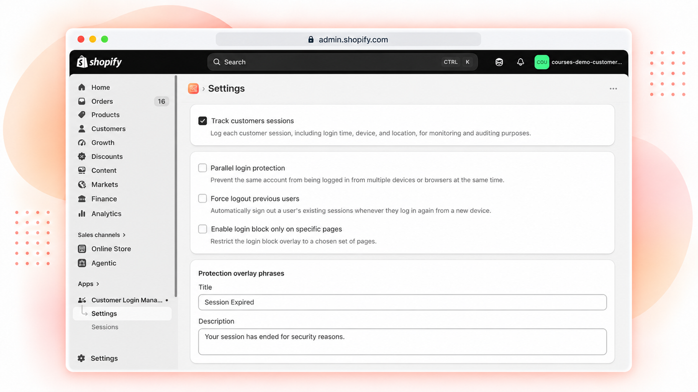 Customer Login Manager app for Shopify