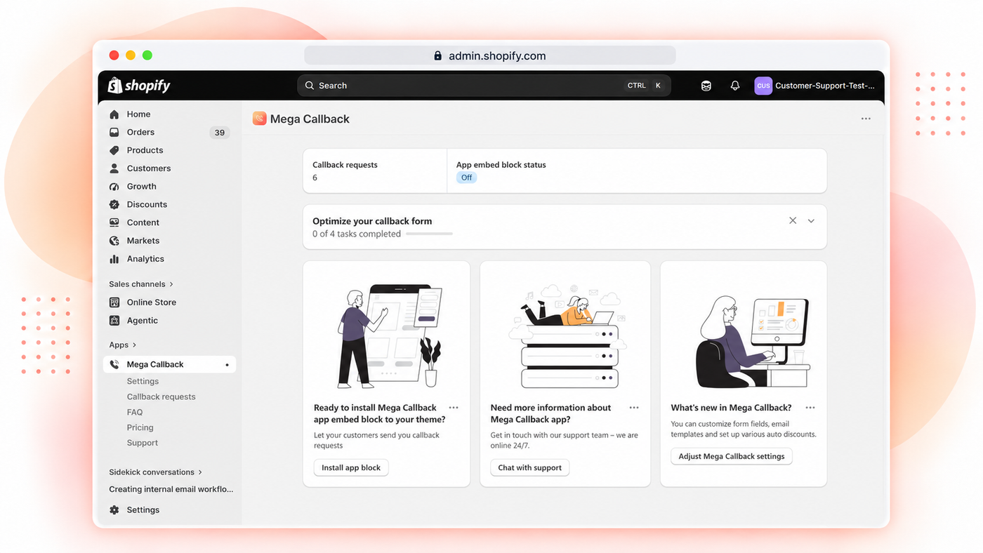 Mega Callback app for Shopify