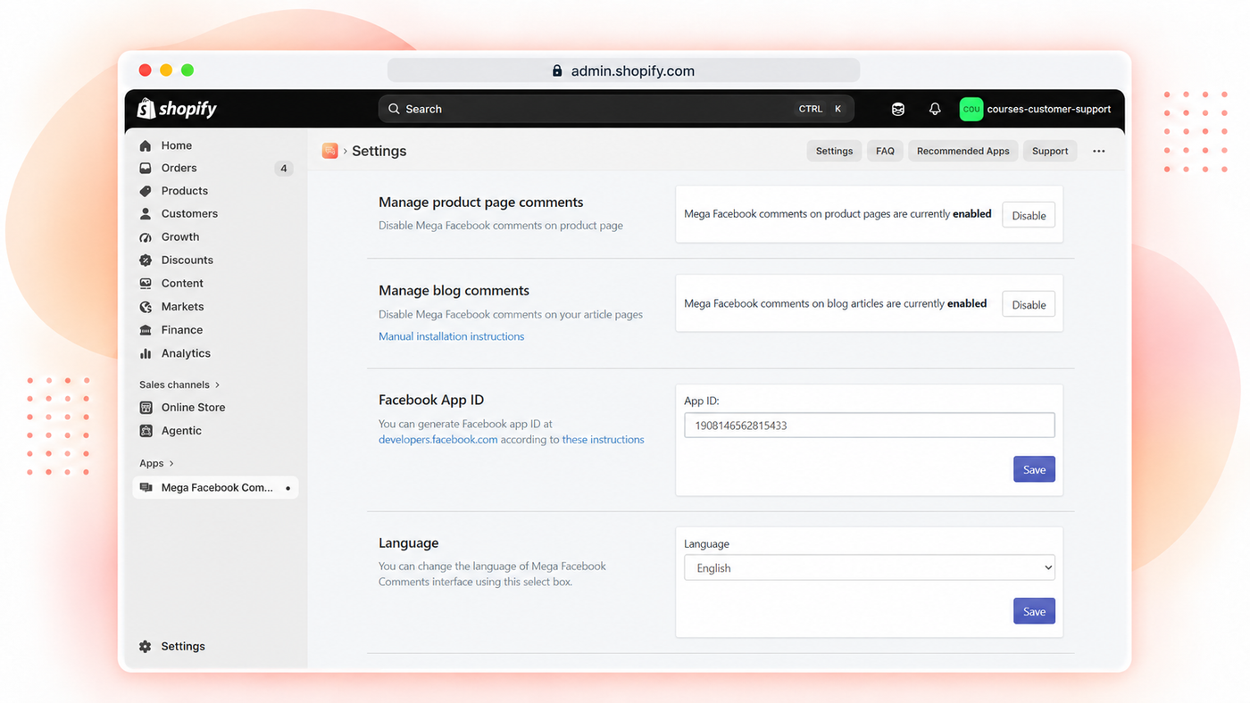Mega Facebook Comments app for Shopify