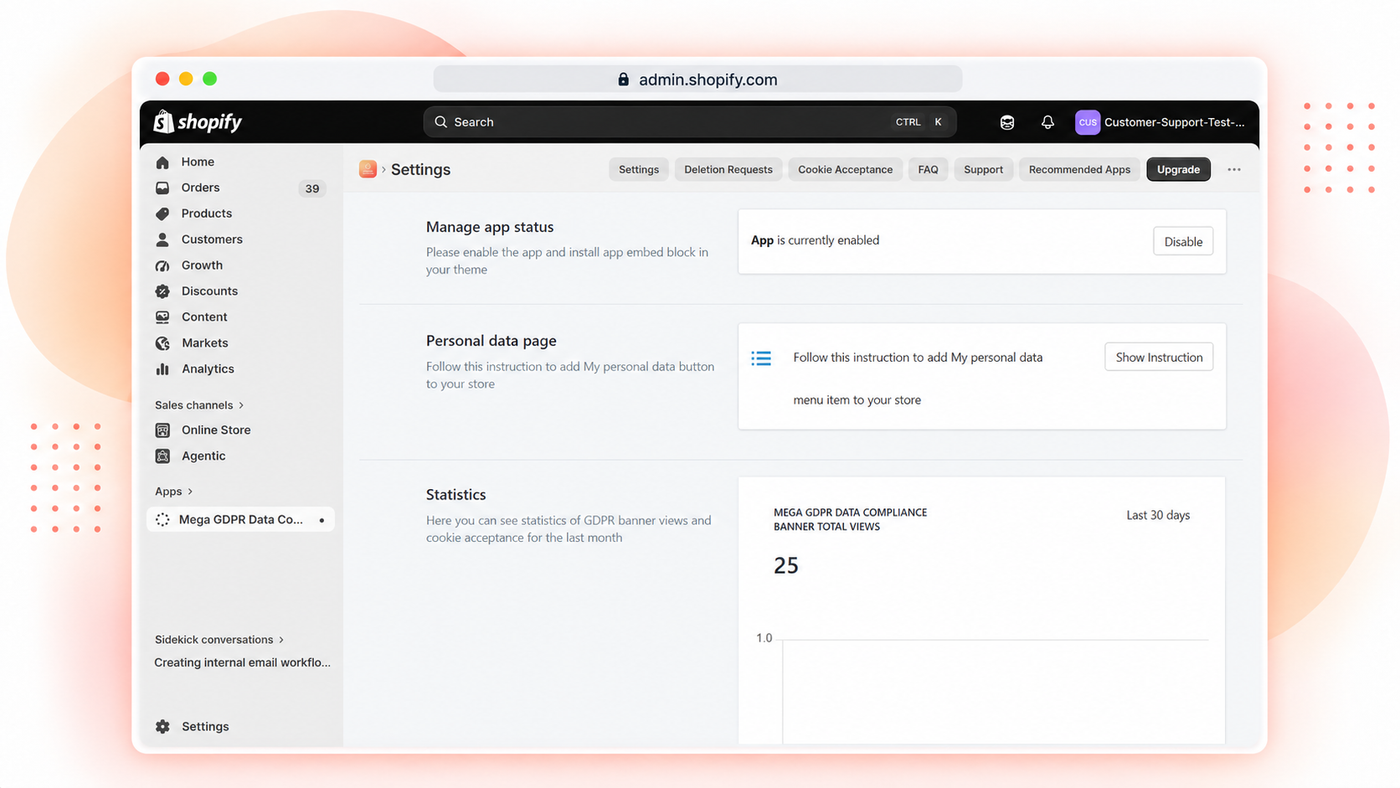 Mega GDPR Data Compliance app for Shopify