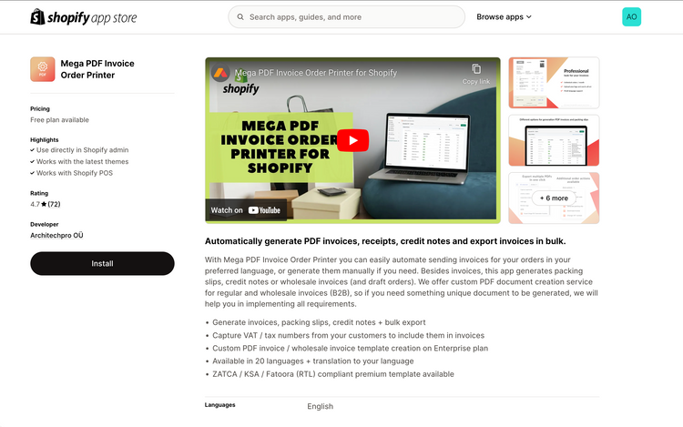 Mega PDF Invoice Order Printer