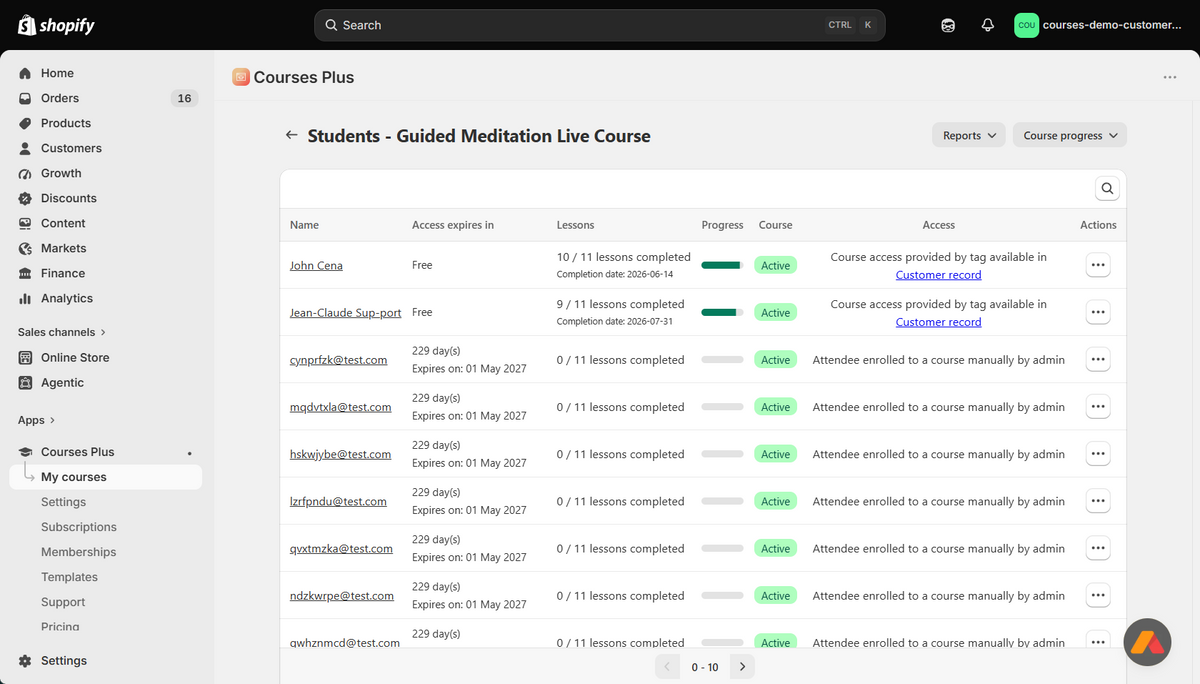Courses Plus learner progress and course completion dashboard