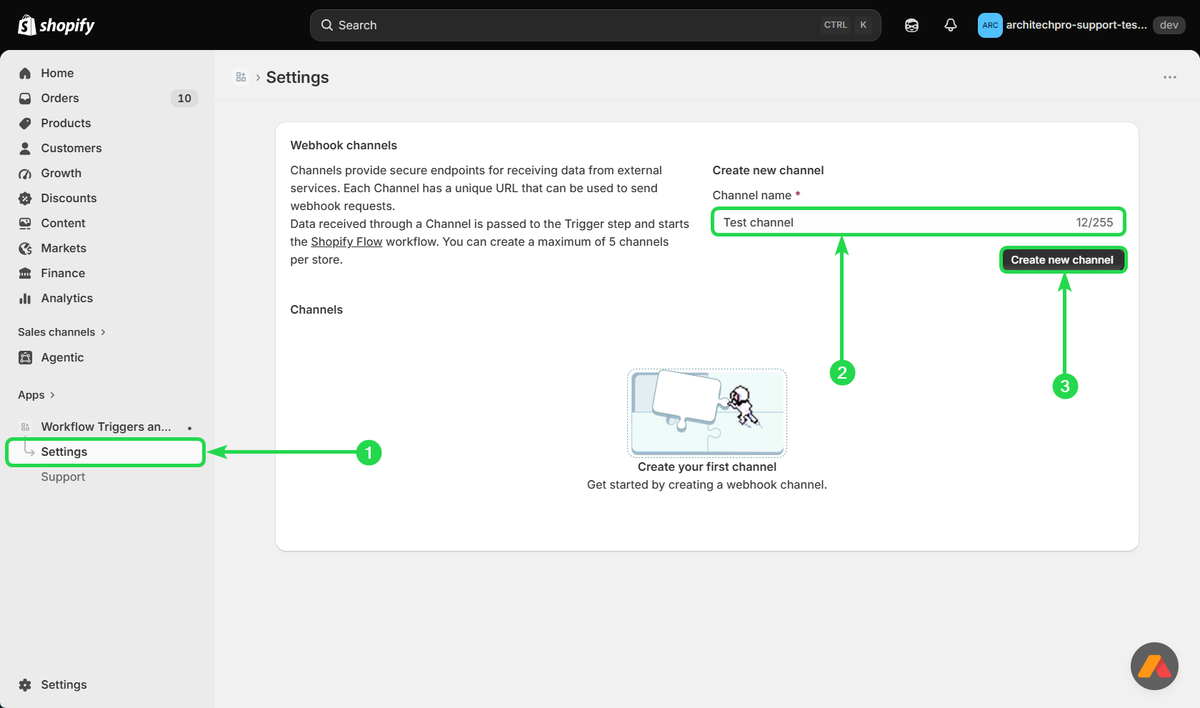 Workflow Triggers and Actions channel creation settings